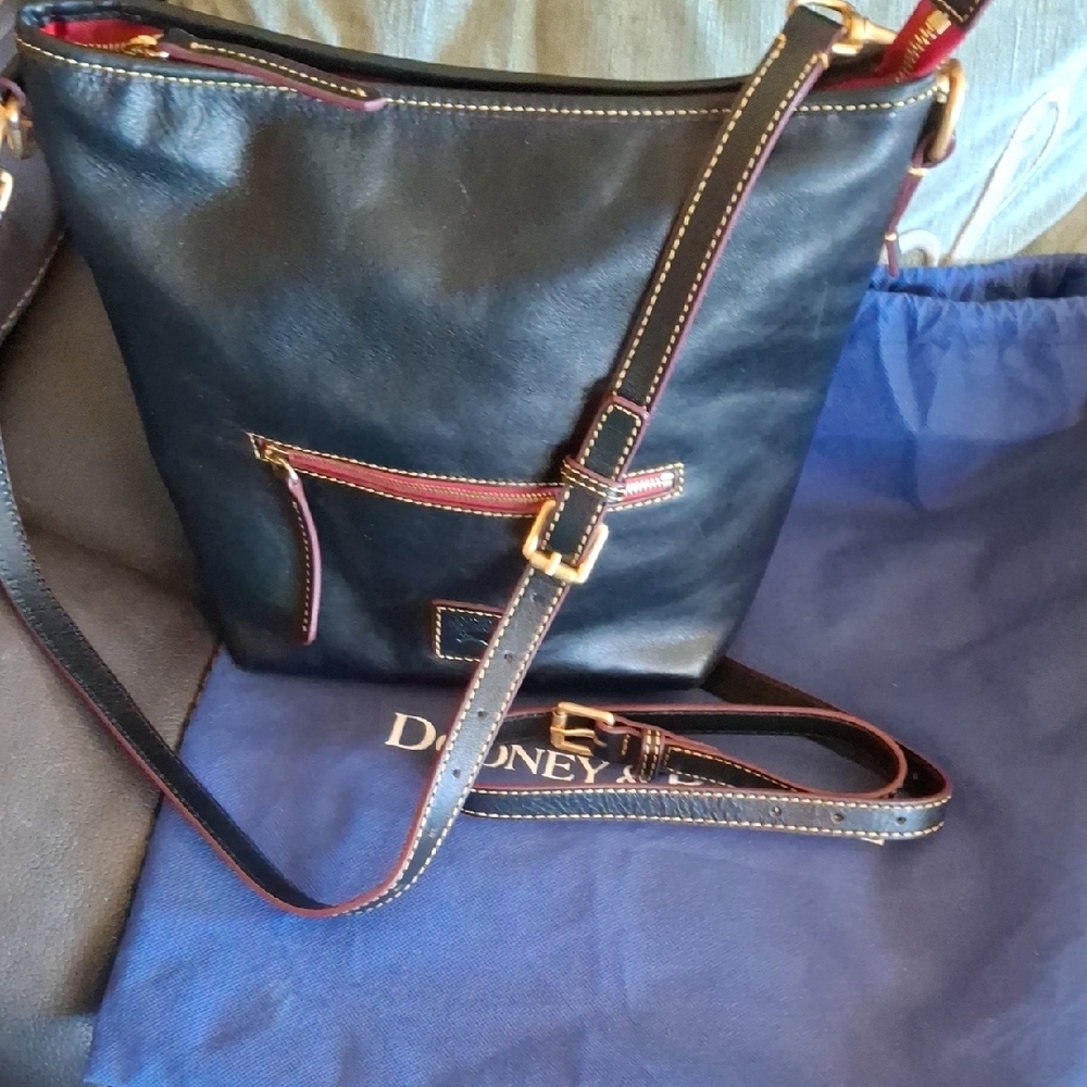Black Leather Florentine Crossbody Bag with Red Zip Accent *Dooney&Burke - Picture 10 of 13